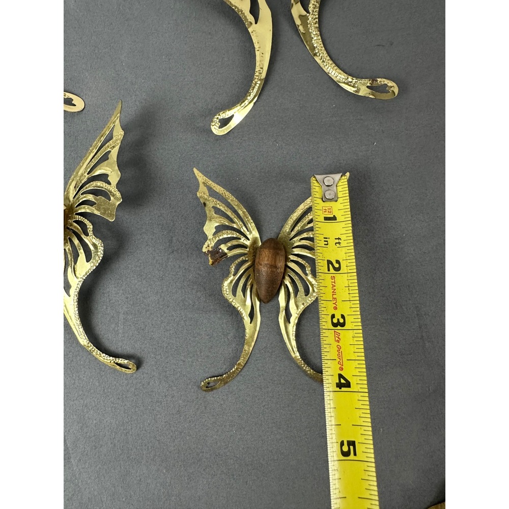 Vintage 1970s HOMCO Brass Wood Butterfly Wall Decor Set of 5 MCM - Picture 11 of 11